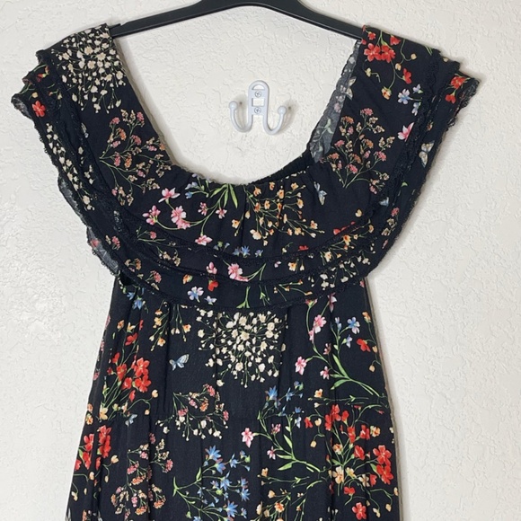 Alice + Olivia Cherri Off The Shoulder Floral Black/Multicolor Maxi Dress Size 6 - Picture 5 of 15